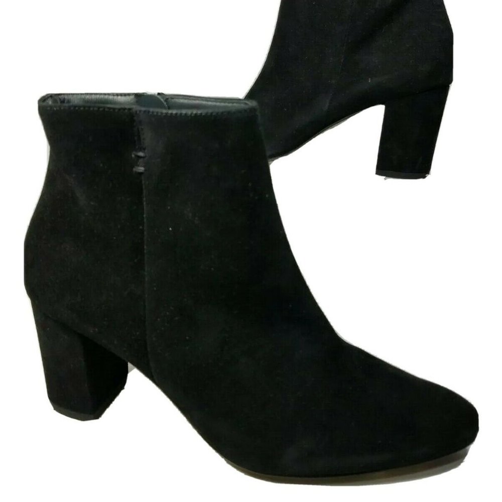 Paul Green women ankle Boots booties Black Suede Heel Zipper Sz 7.5 New